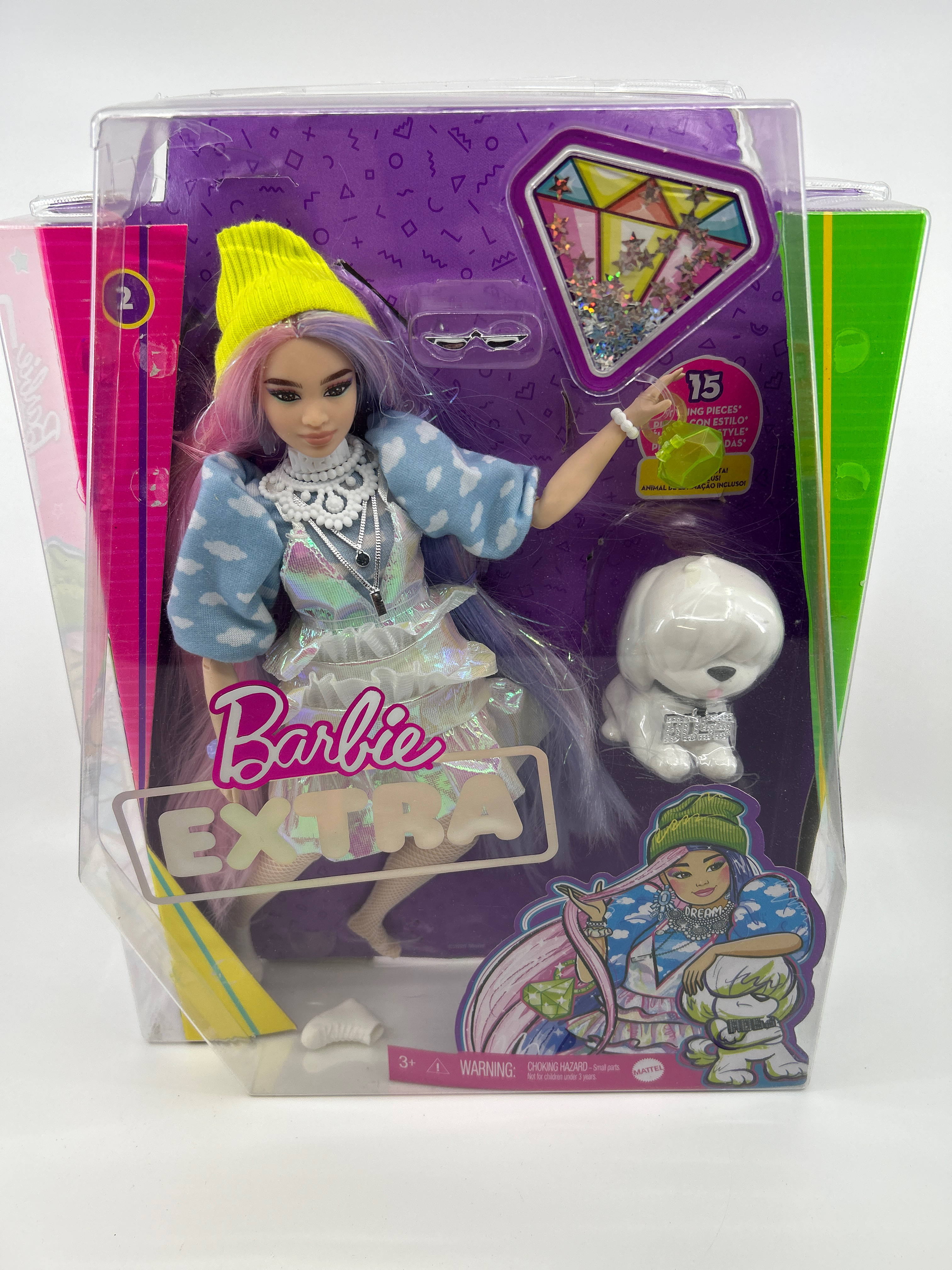 Barbie Extra Doll #2 in Shimmery Look with Pet Puppy, Pink & Purple Fantasy Hair
